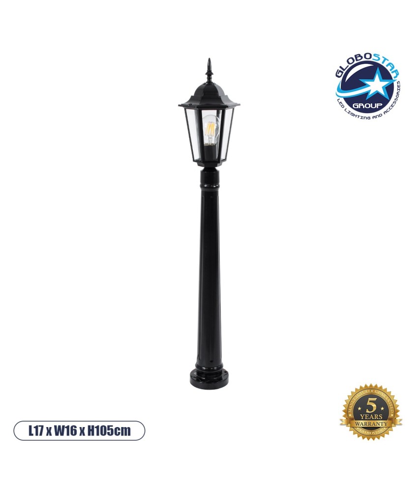 GloboStar® ELLIPSE 01401 Vintage Φωτιστικό Κολωνάκι Κήπου  Μονόφωτο 1 x E27 Μαύρο Μεταλλικό Πλέγμα L17 x W16 x H105cm